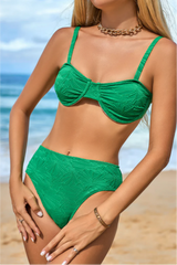 2026 Textured Print Lace-up Underwire Bikini Set