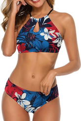 Women's Halter Neck Fashion Floral Bikini Swimsuit Set