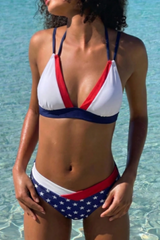 2026 Women's Red and Blue Star Print Triangle Bikini Two-Piece Set