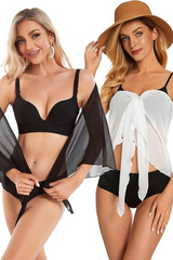 Women's 2-Piece Swimsuit with Sheer Wrap Skirt Cover-up
