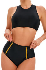 2026 Women's Black Sports Two-Piece Swimsuit Conservative High-Waisted Bikini Set