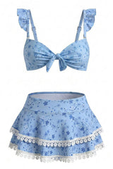 2026 Women's Floral Ruffled Strap Lace Bikini Set