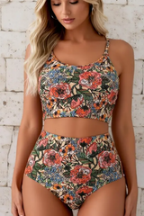 2026 Women's High-Waisted, Square-Neck, Floral-Print Bikini Swimsuit Set
