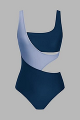 2026 Women's Wide-Strap, Side-Cutout, Round Neck, Color-Blocked One-Piece Swimsuit