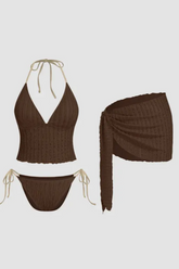 Women's Wavy-Pattern Deep V-Neck Tankini 3-Piece Set