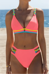 2026 Women's Color-Block Bikini Set with Colorful Straps