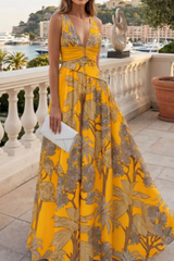 2026 Women's Pleated Floral Print V-Neck Swimsuit with Skirt Two-Piece Set