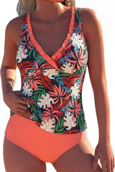 2026 Women's Ruffled V-Neck Tankini Swimsuit Set