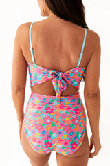 2026 Women's Printed Lace-Up Back One-Piece Swimsuit