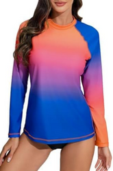 2026 Women's Long-Sleeved Built-in Bra Gradient Solid Color Tankini Set