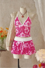 2026 Sexy Halter-Neck Printed Tankini Three-Piece Set For Women