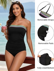 2026 Women's Strapless Two-Piece Ruched Tummy Control Tankini Swimsuit Set
