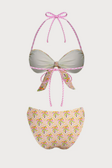 2026 Women's Floral Print Color Block Twisted Bikini Set