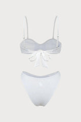 2026 White Dot Textured Thin Strap Contrast 3D Pink Flower Square Neck Bikini Two-Piece Set