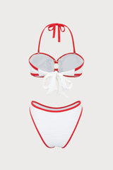 2026 White Red Contrast Ring Cutout 2-Piece Bikini Set