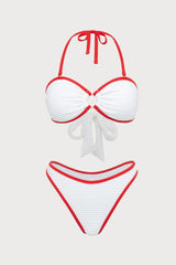 2026 White Red Contrast Ring Cutout 2-Piece Bikini Set