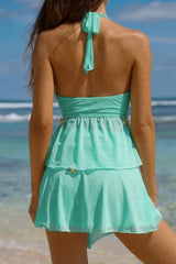2026 Off White & Mint Green Starfish Hardware High Waist Ruched Mesh Beach Skirt