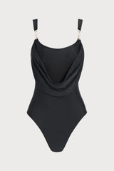 2026 Black U-Neck Rhinestone One-Piece Swimsuit