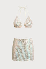 2026 Off White Sparkly Three-Piece Bikini Set