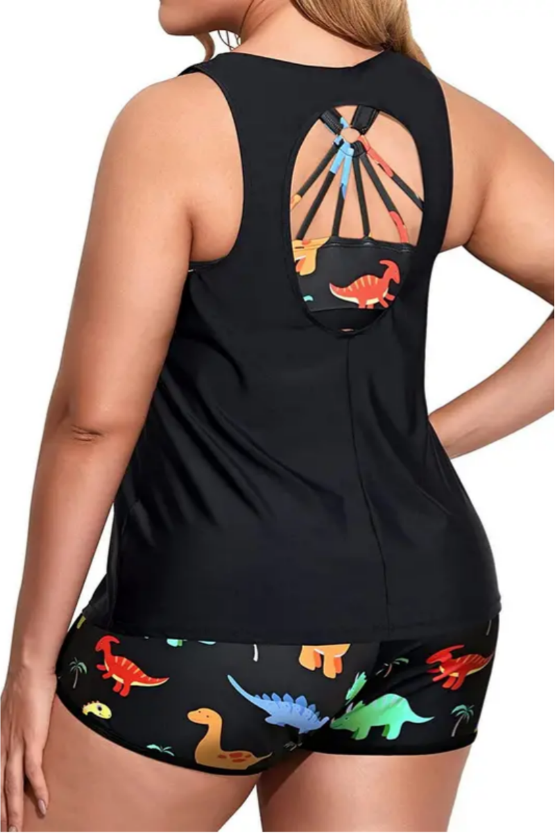 2026 Cute And Conservative Printed Tankini Three-Piece Set For Women