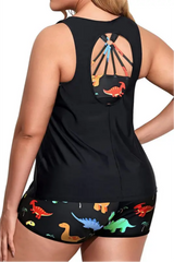2026 Cute And Conservative Printed Tankini Three-Piece Set For Women