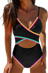 Women's Neon-Colored Hollow-Out Bodycon Swimsuit One-Piece Swimsuit