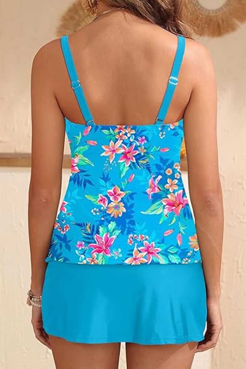 2026 Women's Printed Patchwork Tankini Suit with Underwire Skirt