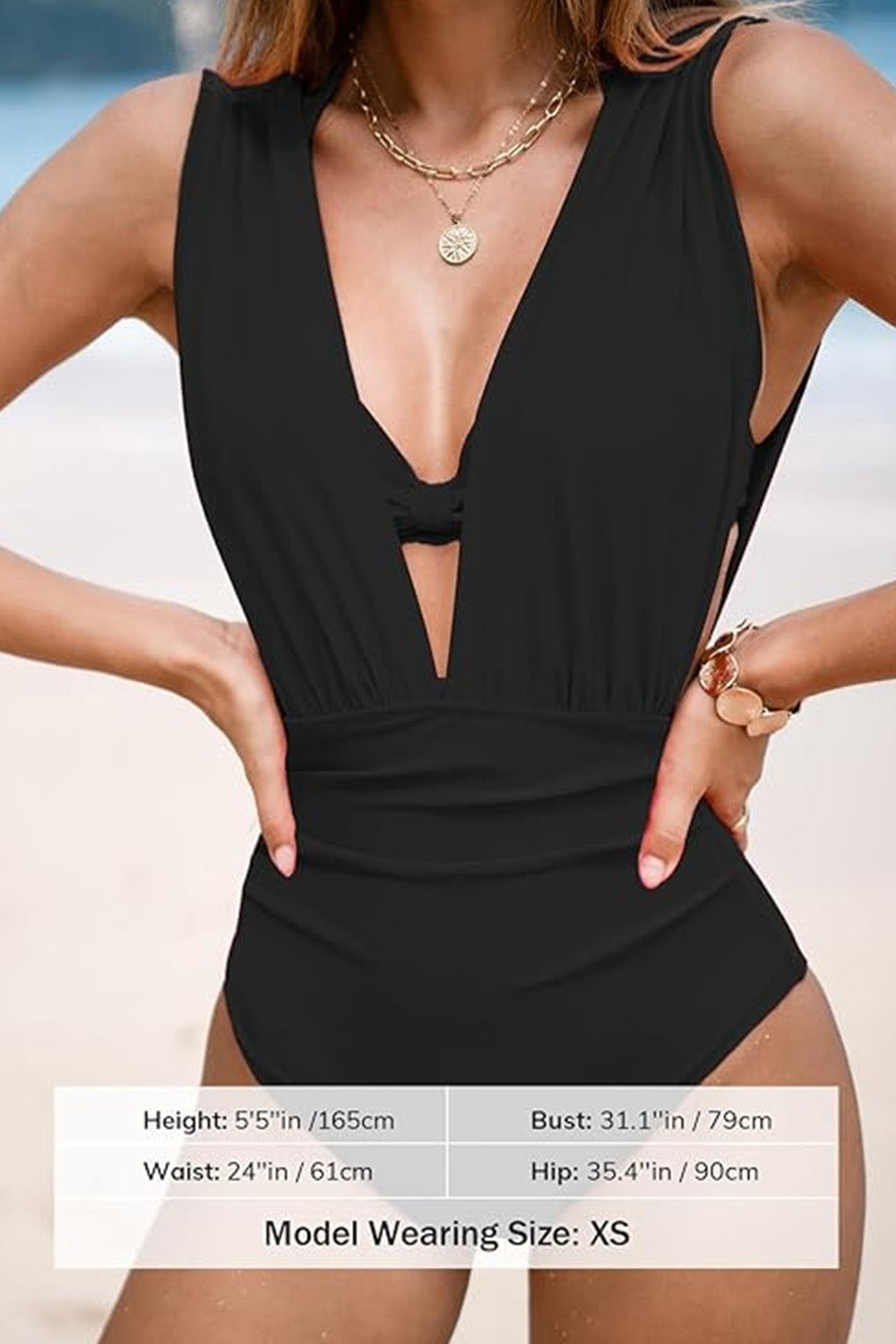 Women's One Piece Swimsuit Halter Plunging Neck Bathing Suit