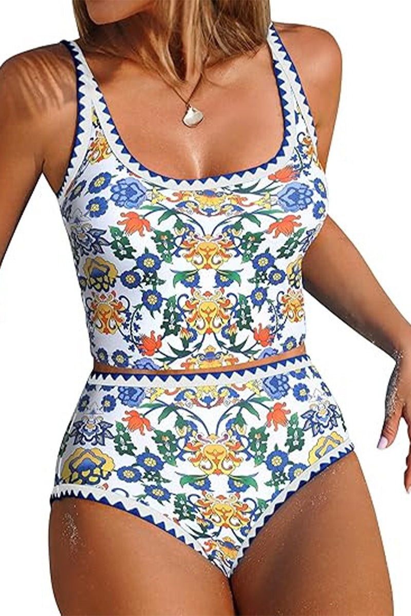 Women's Retro Print Lace Tankini Swimsuit Set