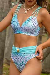 2026 Women's Sparkling Leopard Print Deep V Bikini Set
