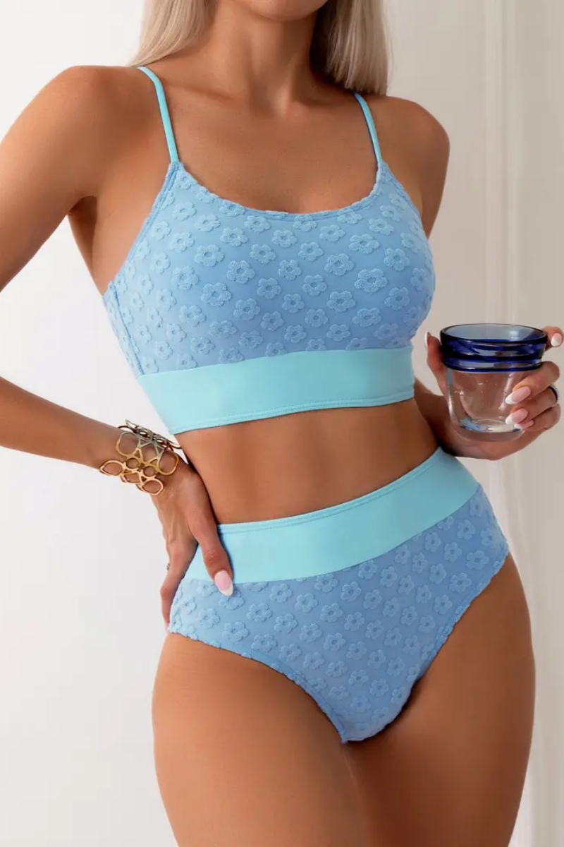 2026 Women's Color-Blocked Floral Pattern Adjustable Straps Backless Bikini Set