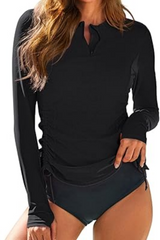 2026 Women's Long-Sleeved Solid Color Tankini Swimsuit Set