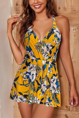 2026 Women's V-Neck Cross-Strap Skirt With Tummy Control Swimsuit