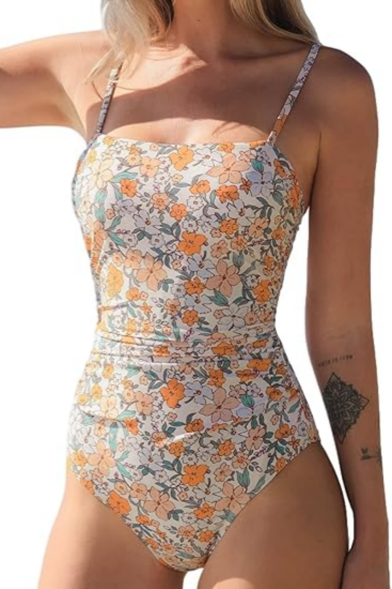 Women's Square Neck Backless Thin Strap One-Piece Swimsuit