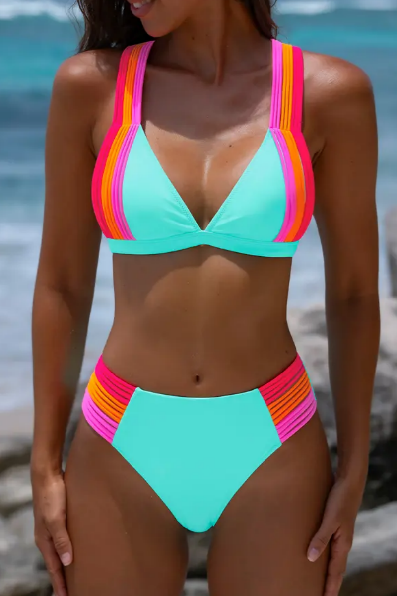 2026 High-waisted Neon Lace-up Bikini Set