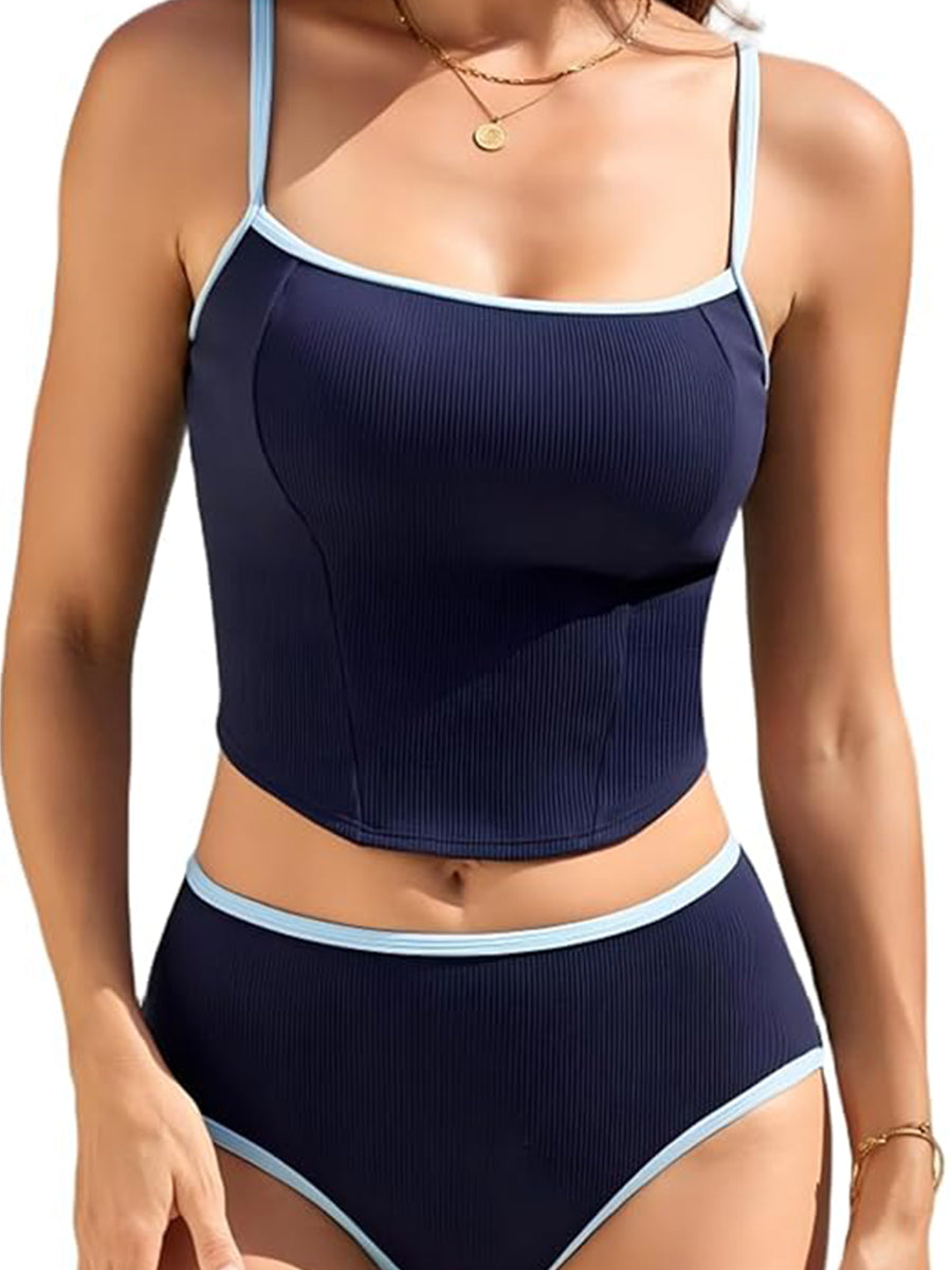 2026 Women's Tankini Swimsuits Two Piece Spaghetti Strap Crop Tops with High Waisted Boyshort Bottoms Swimwear