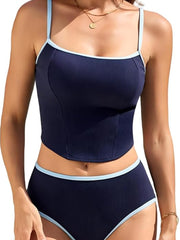 2026 Women's Tankini Swimsuits Two Piece Spaghetti Strap Crop Tops with High Waisted Boyshort Bottoms Swimwear