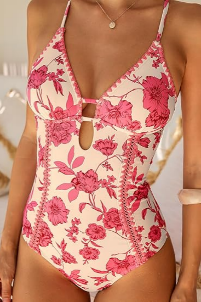 Women's Deep V Hollow-Out Shell-Patterned One-Piece Swimsuit