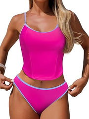 2026 Women's Tankini Swimsuits Two Piece Spaghetti Strap Crop Tops with High Waisted Boyshort Bottoms Swimwear