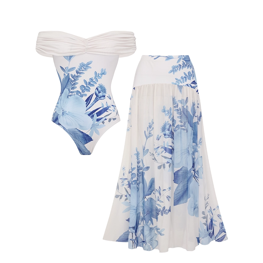 2026 Off-shoulder Floral Print Swimsuit with Skirt Set