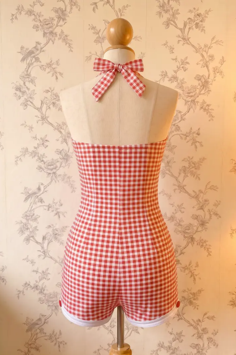 2026 Women's Retro Backless Bow One-Piece Swimsuit