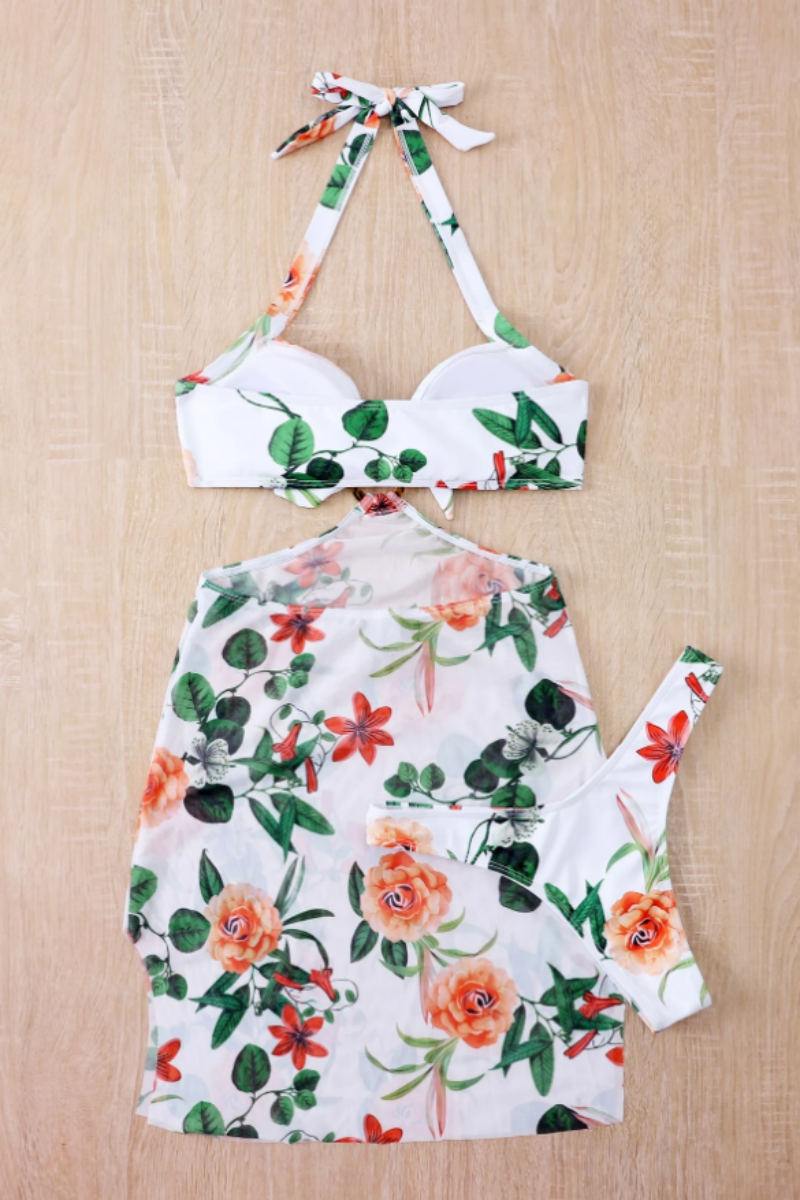 2026 Women's Printed Halter Bikini with Detachable Beach Dress