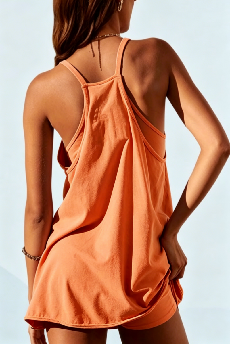 2026  Spaghetti Strap Athletic Romper Dress With Built-in Shorts Pockets