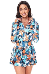 2026 Women's One-Piece Long-Sleeved Conservative Printed Swim Dress