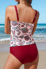 2026 Women's Printed Retro Square Neck Camisole Tankini Two-Piece Set
