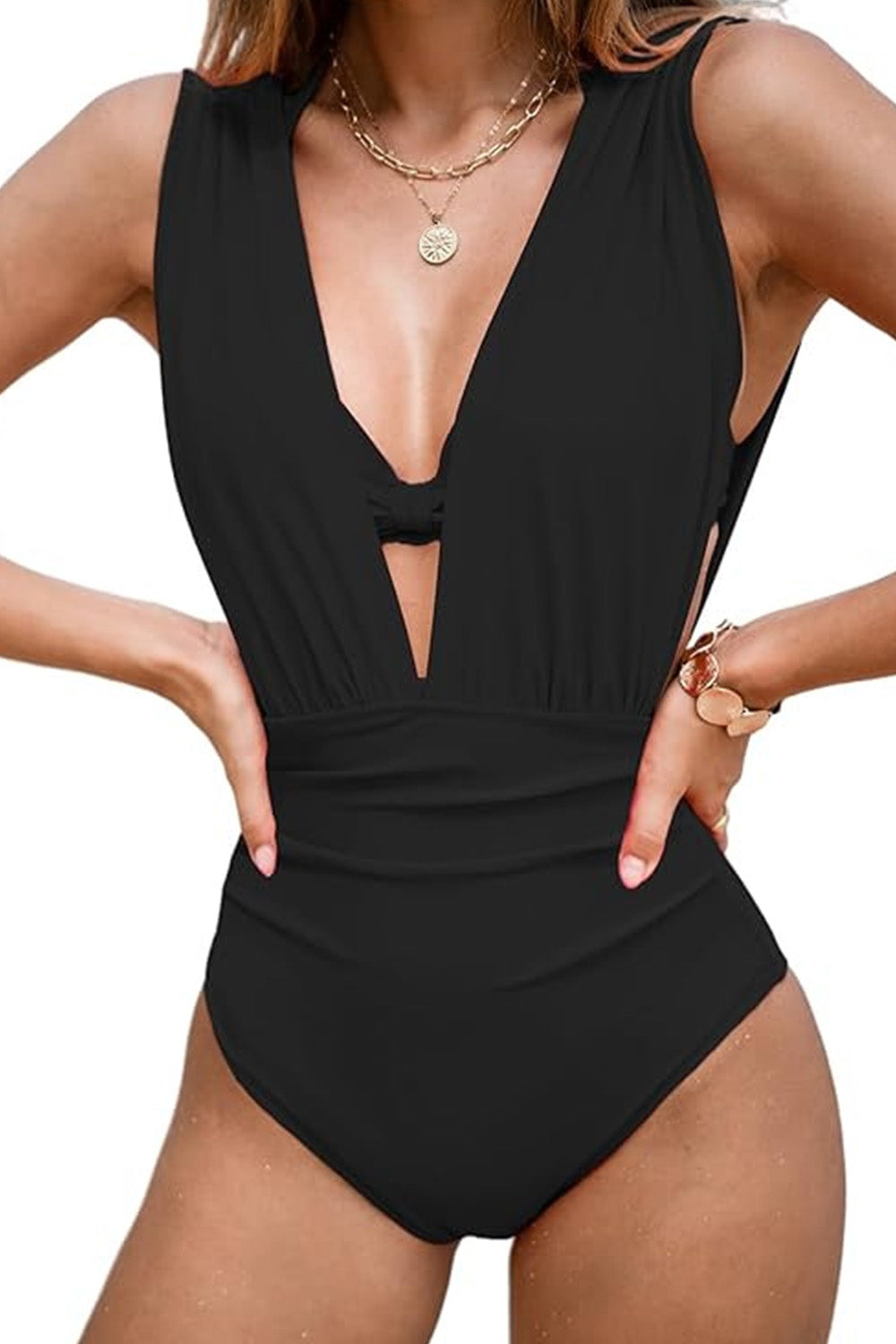 Women's One Piece Swimsuit Halter Plunging Neck Bathing Suit