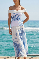 2026 Off-shoulder Floral Print Swimsuit with Skirt Set