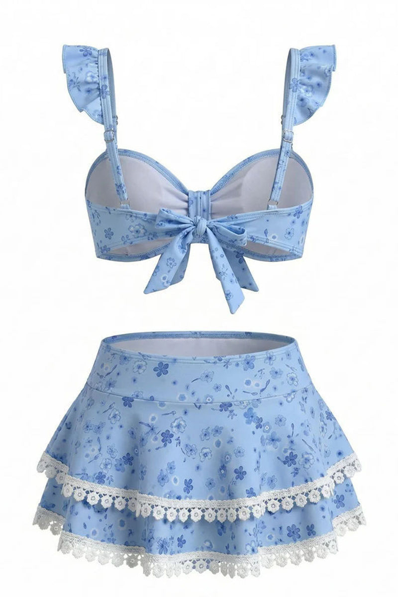 2026 Women's Floral Ruffled Strap Lace Bikini Set