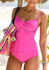 Pink Solid Strap Tankini Set
