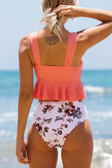 Flower Print Peplum Waist Tankini Set